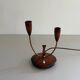 Simple double-headed table lamp in wood and brass, 1960s, Germany.