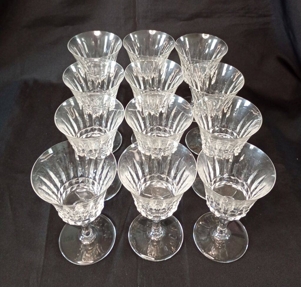 Set of 12 Baccarat Piccadilly Cut Crystal Red Wine Goblets