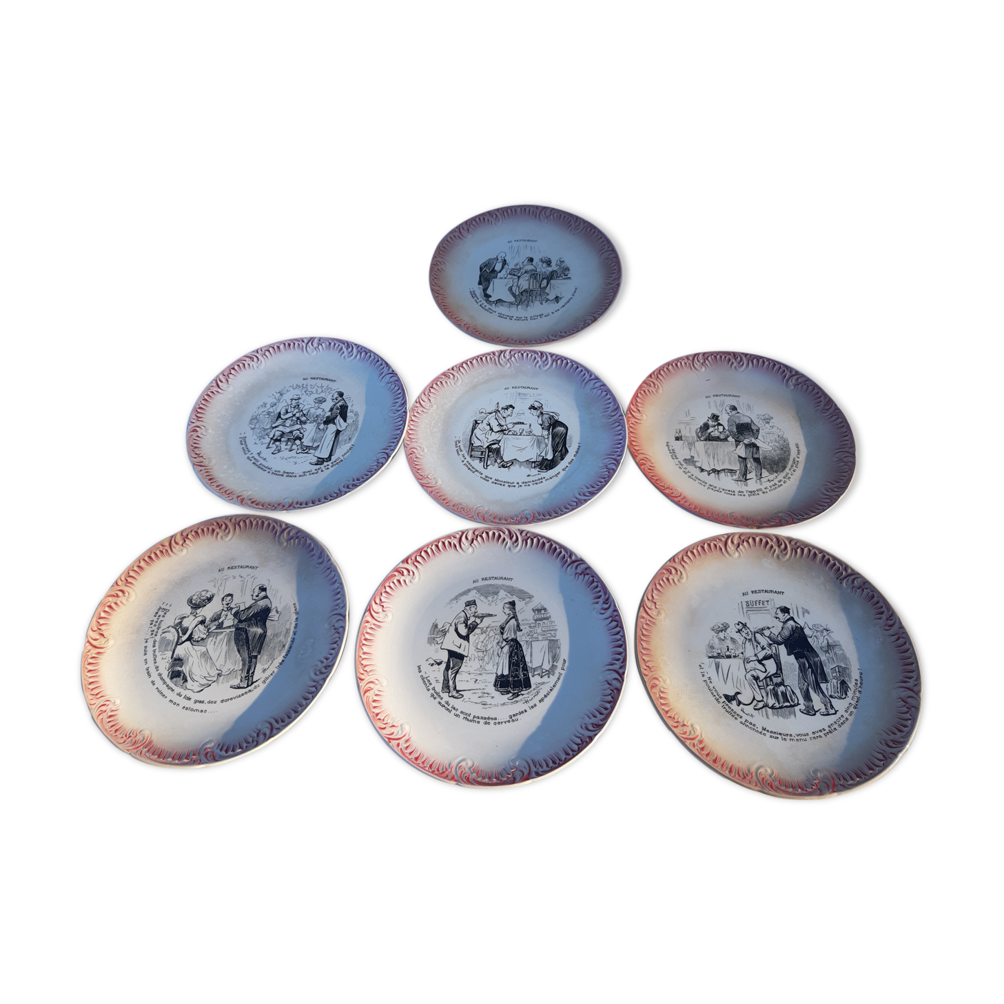 7 Digoin Sarreguemines plates in earthenware