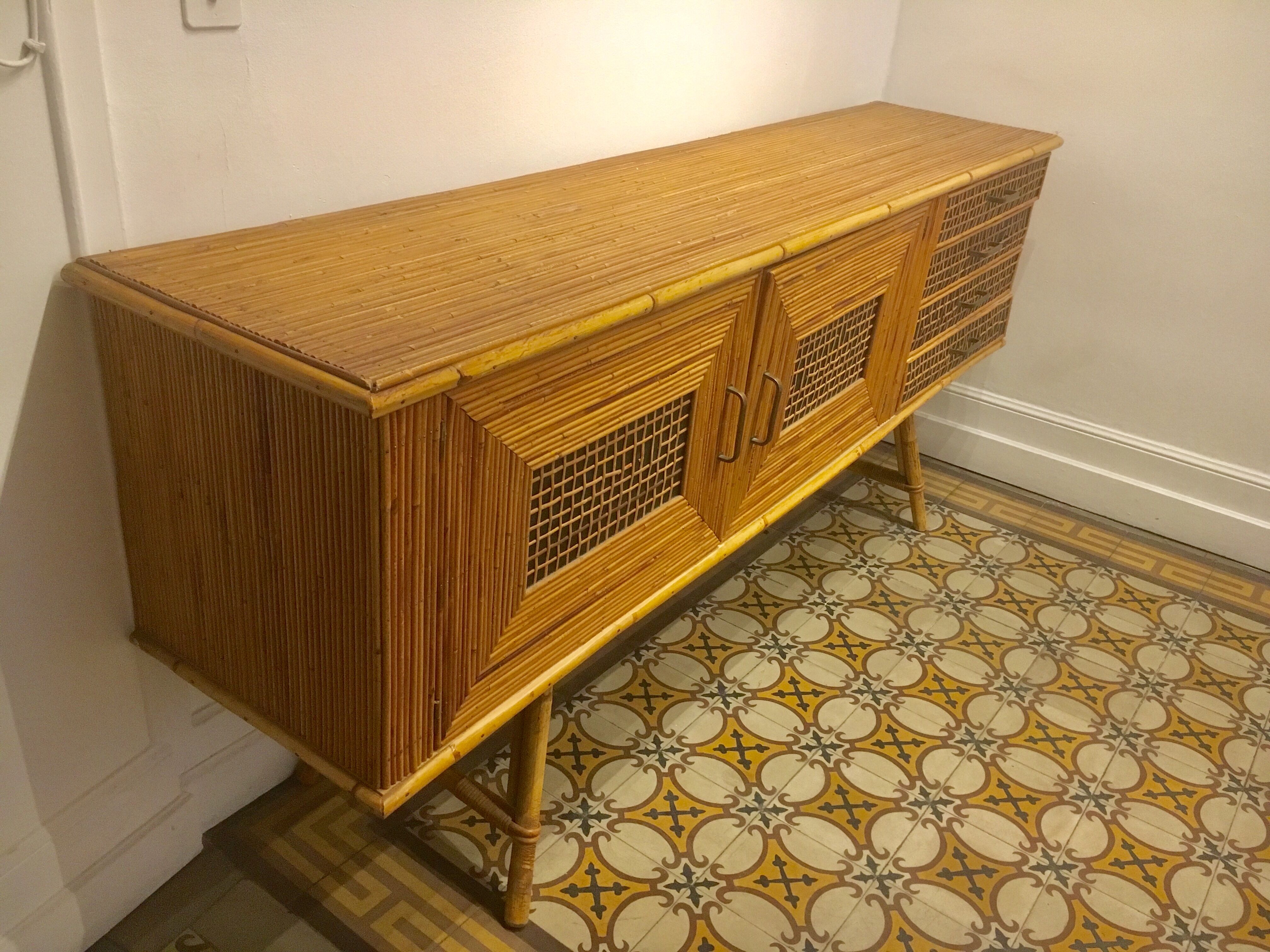 Sideboard in rattan and wicker