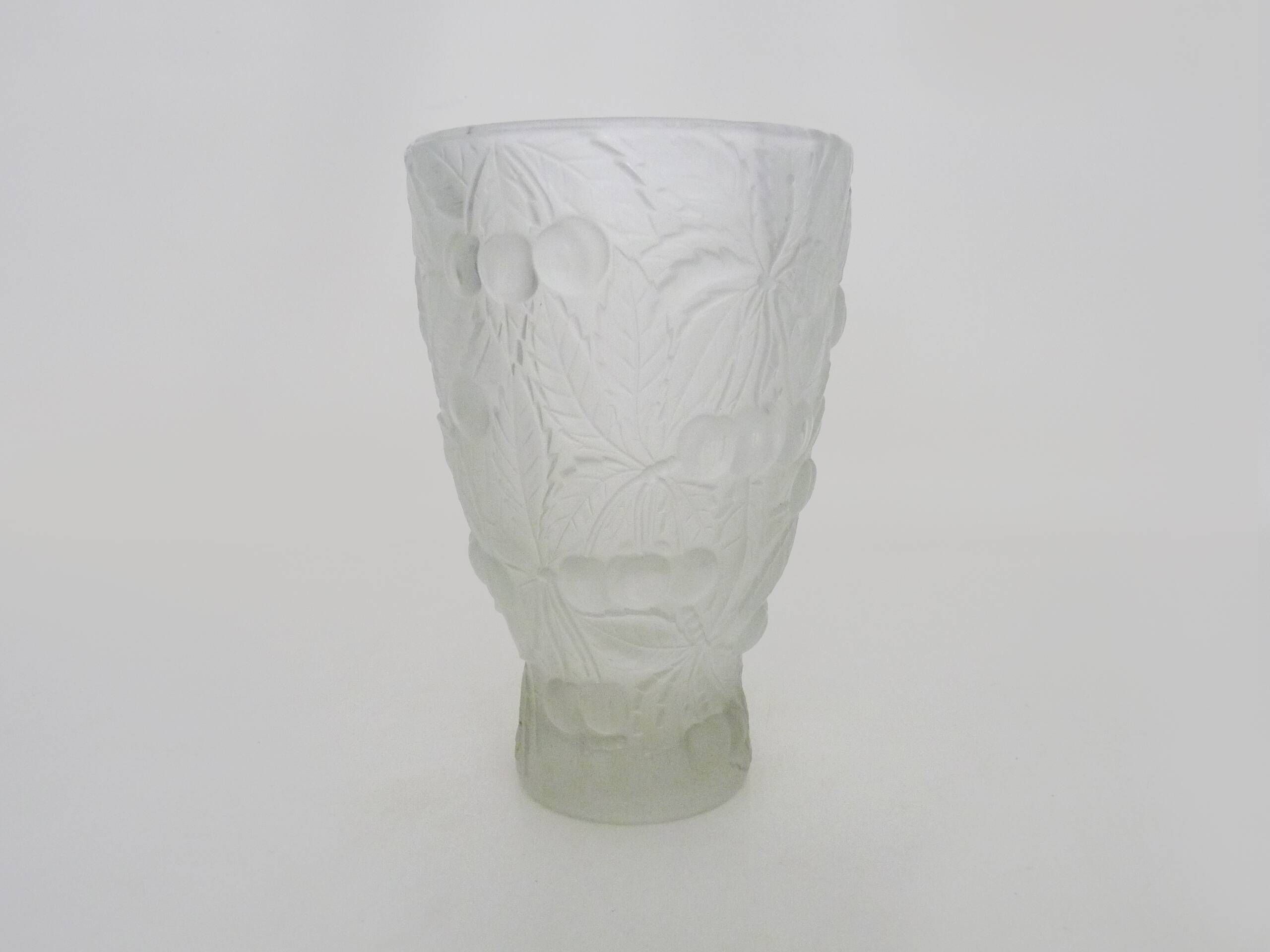 Genuine Bohemian crystal vase guaranteed Czechoslovakia cherry decoration.