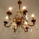 Lovely Quality Brass 6 Light Scrolled Acanthus Leaf Crystal Cage Chandelier 3626