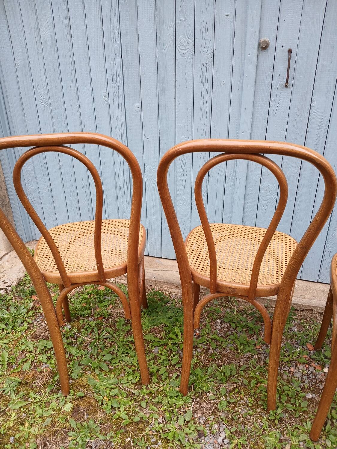 3 antique bistro chairs with canework
