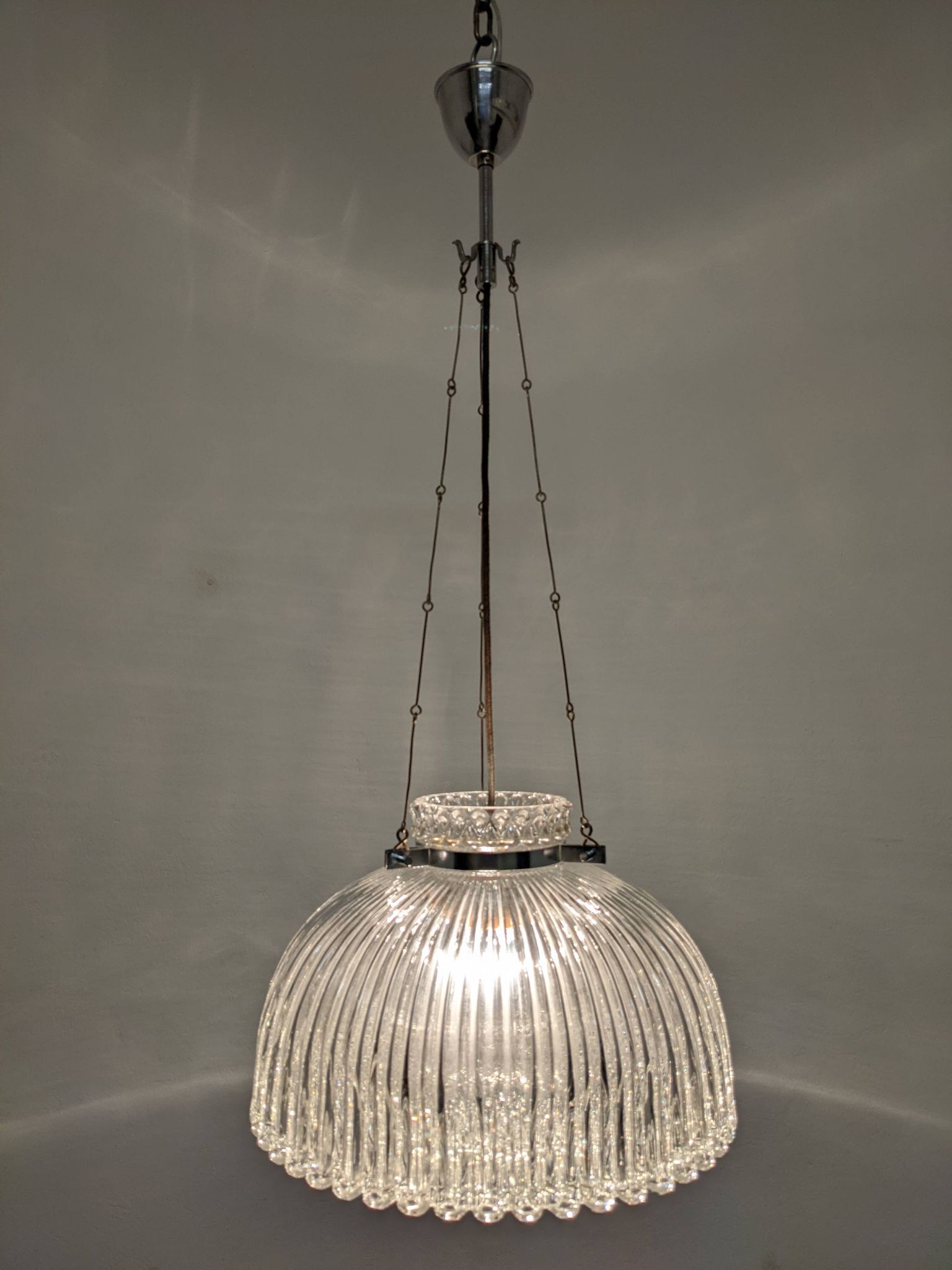 Italian XL dome pendant light in blown glass, 60s-70s