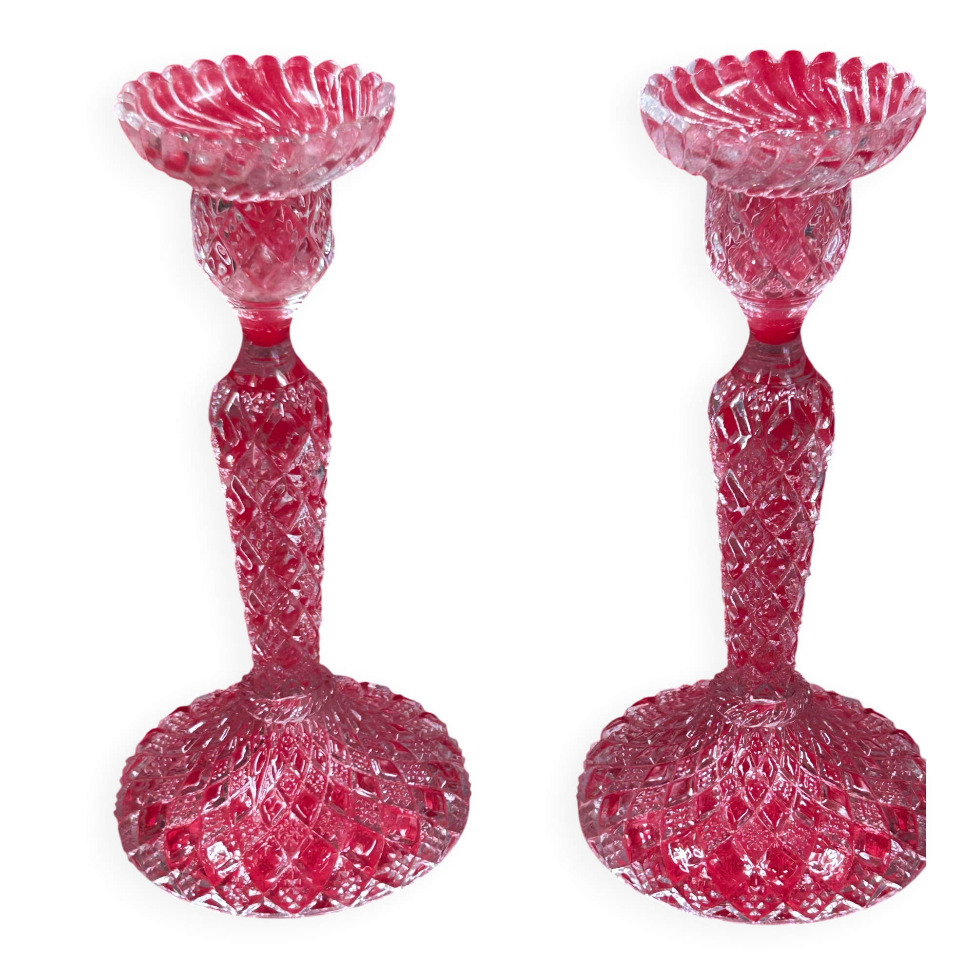 chandelier Pair of large glass moulded candlesticks 23 cm