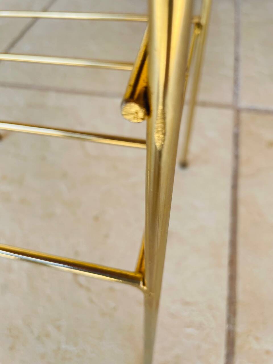 Vintage side table, 2 wooden and brass shelves, circa 1960s