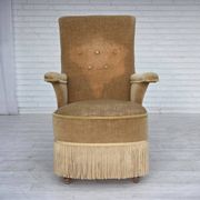 1950s, Danish armchair, furniture velour, ash wood legs.