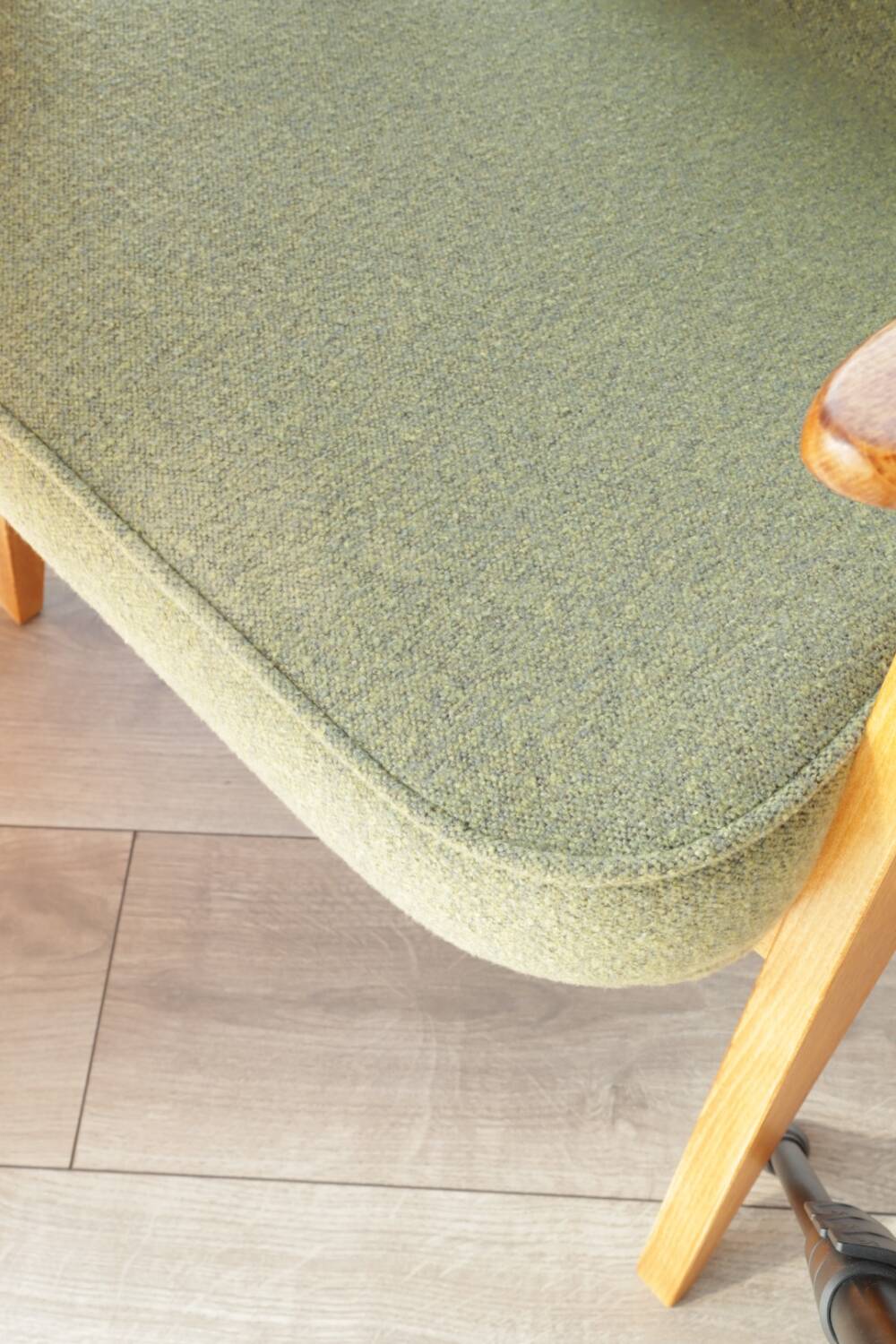 Fauteuil Lounge Vintage Bouclè Cactus, Bois Naturel Design Scandinave