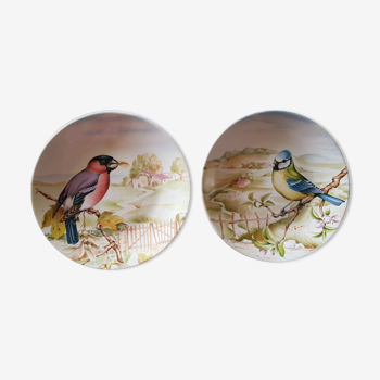 Set of two plates sarreguemines decoration birds