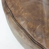 Large vintage round leather ottoman, The Netherlands