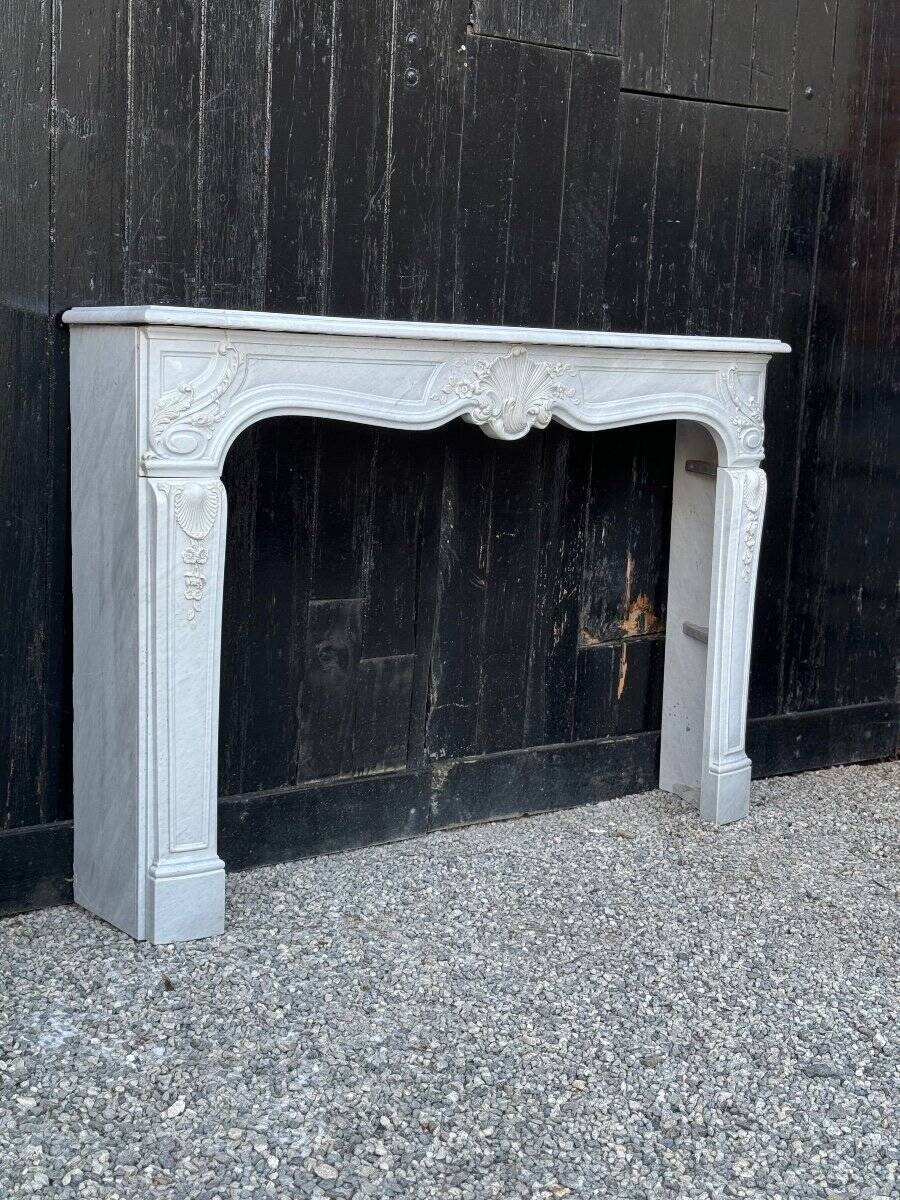 Louis XV style fireplace in grey and white Carrara marble circa 1980