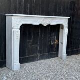 Louis XV style fireplace in grey and white Carrara marble circa 1980