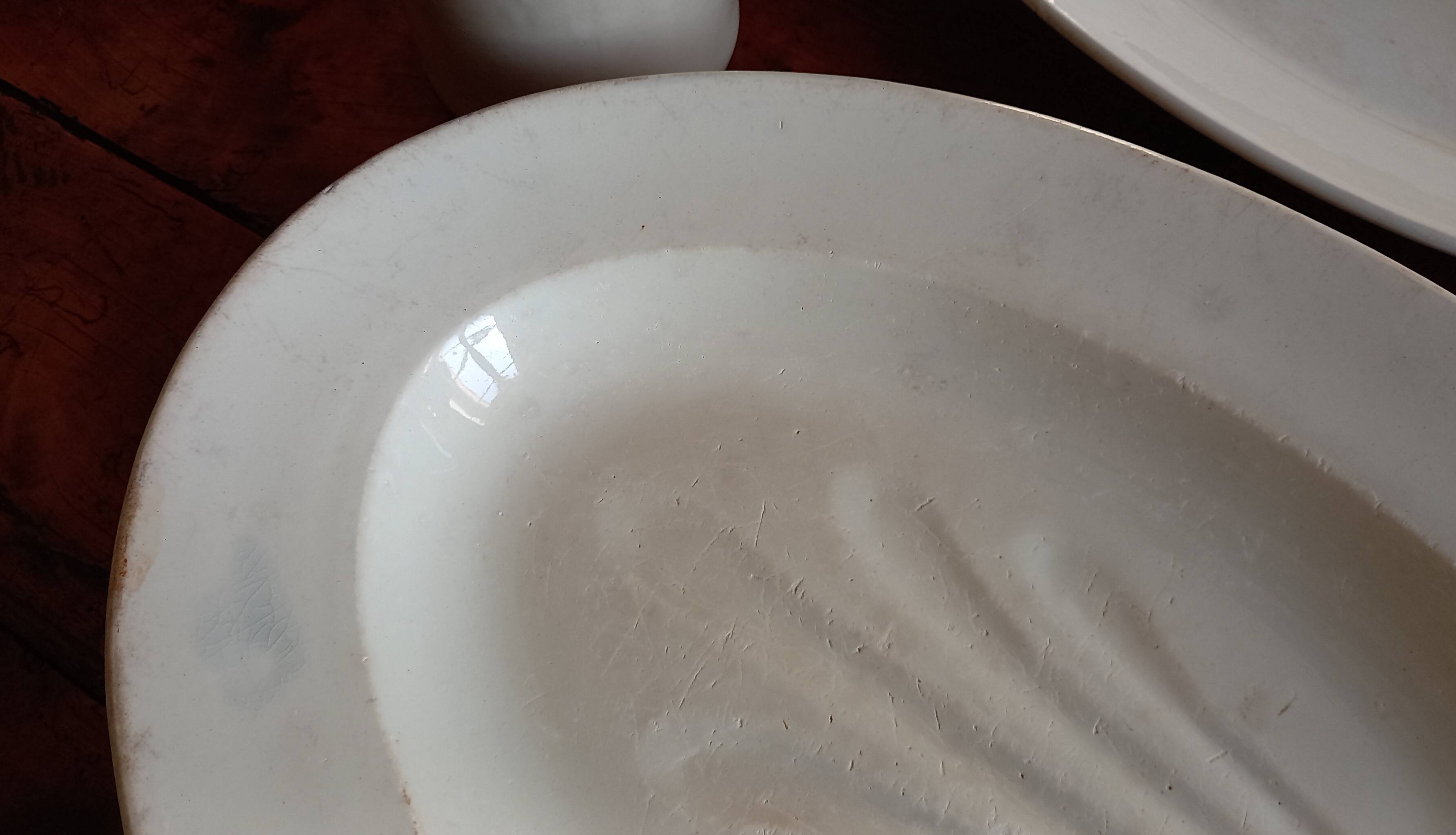 Antique asparagus dish, large 19th century oval earthenware dish D. JOHNSTON & J. VIEILLARD BORDEAUX