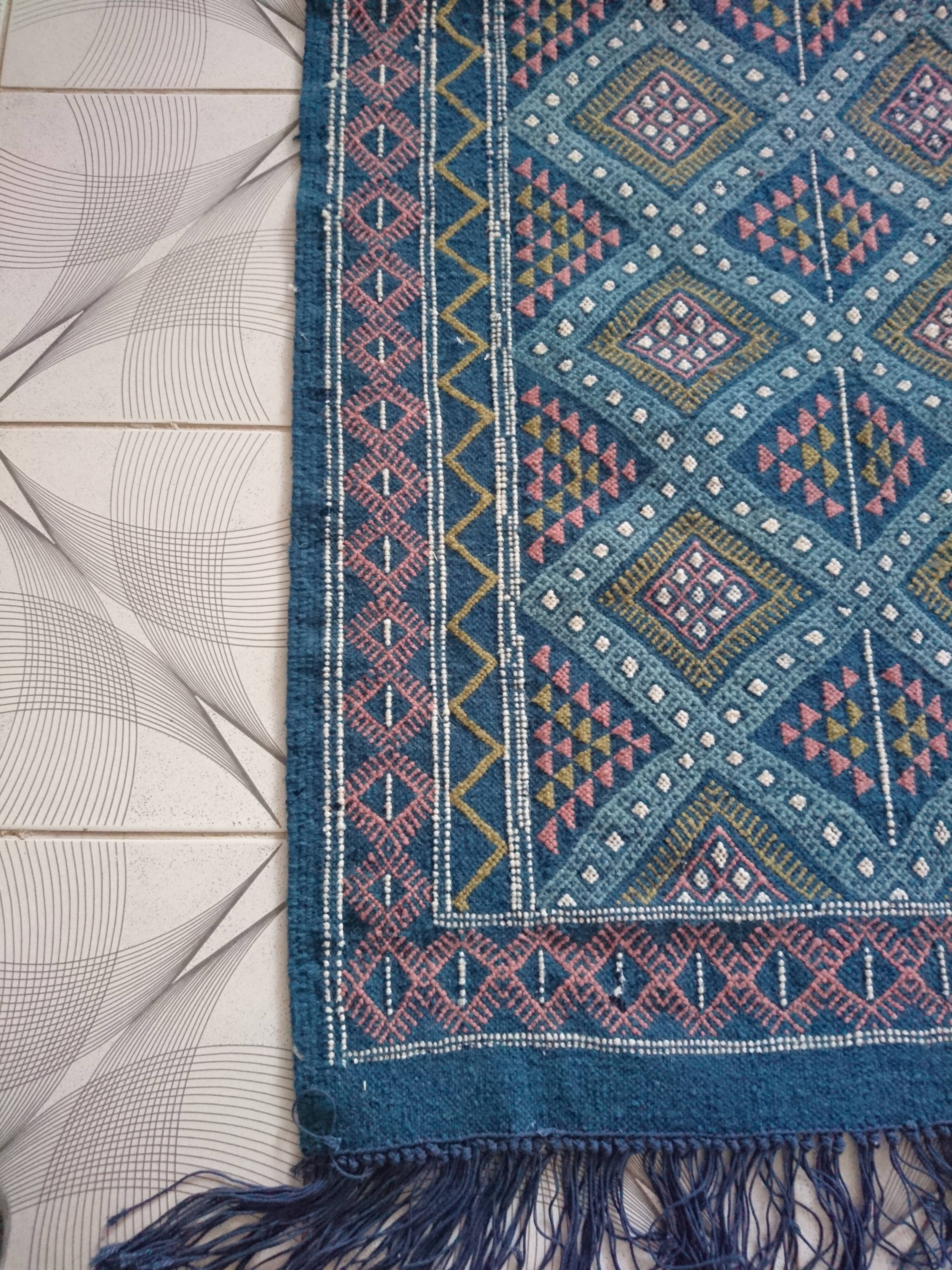 Berber carpet handmade multicolored wool 146 x 260 cm