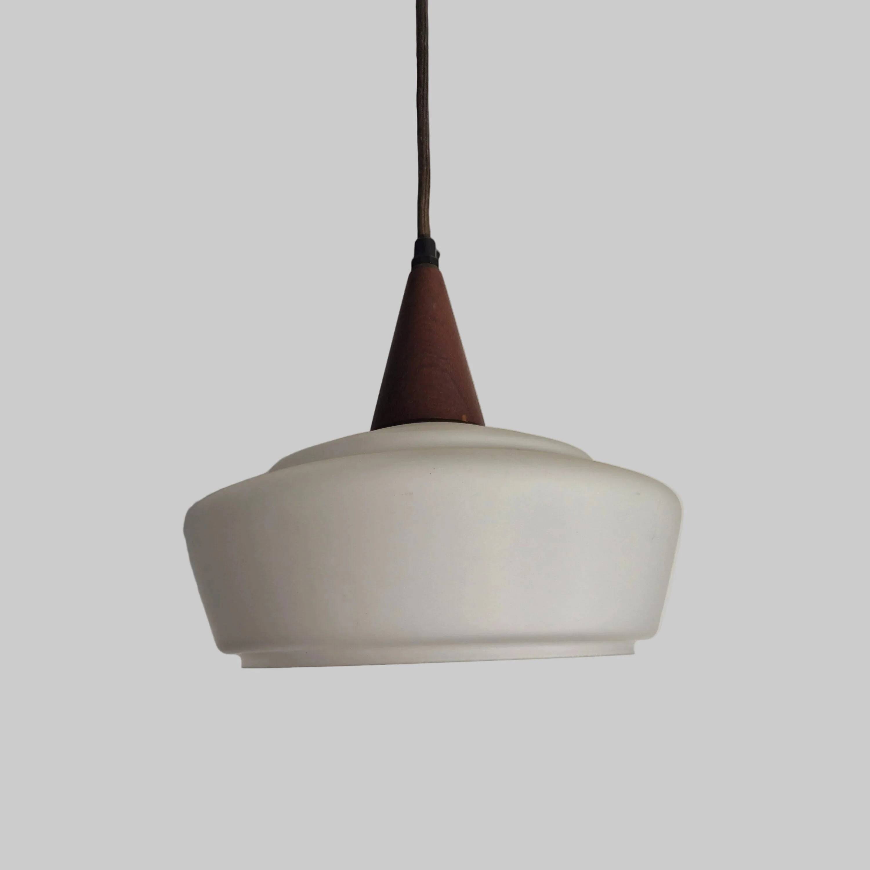 Teak and opaline suspension by Louis Kalff for Philips, Netherlands, 1960