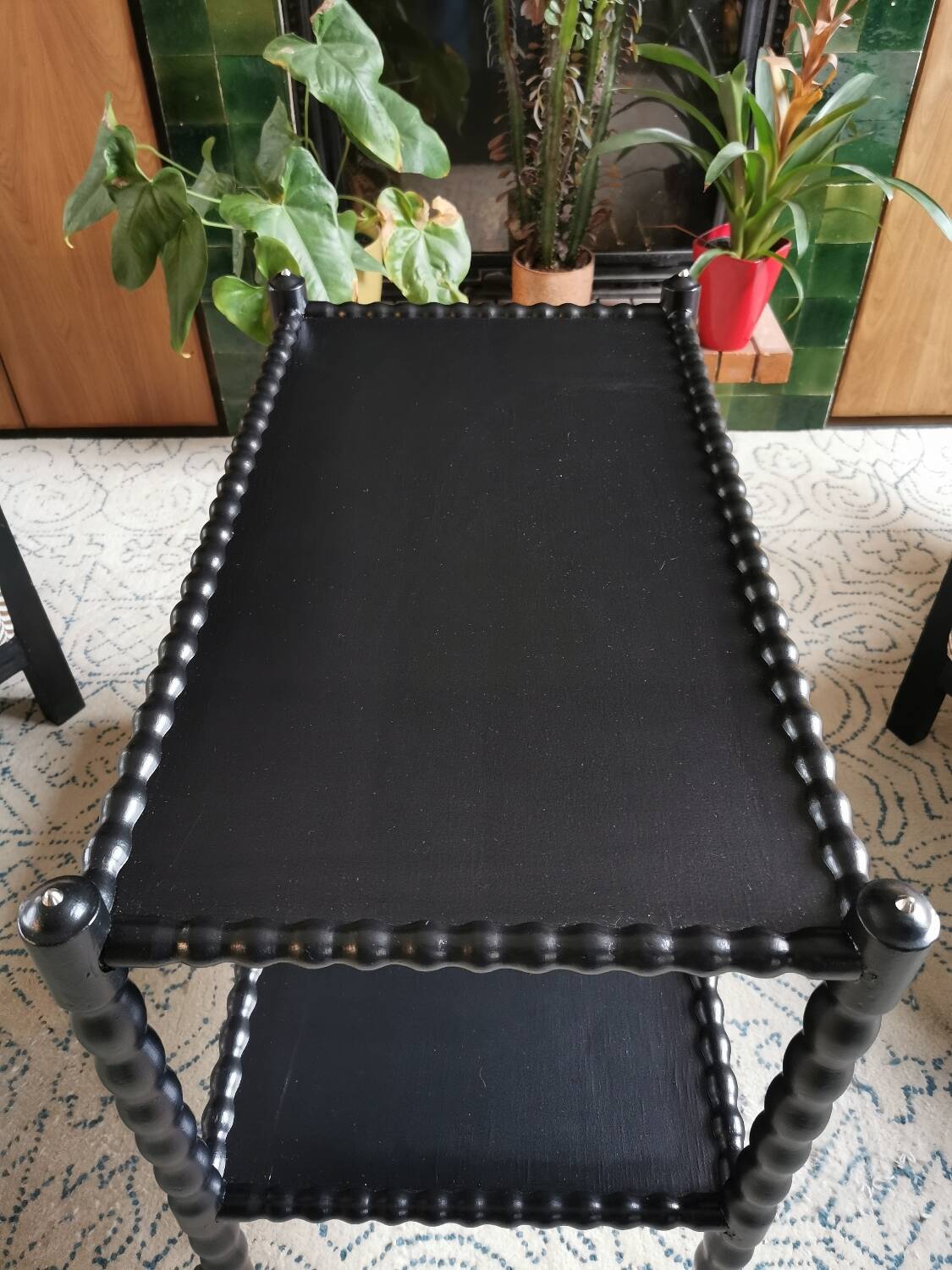 Vintage black rolling serving cart