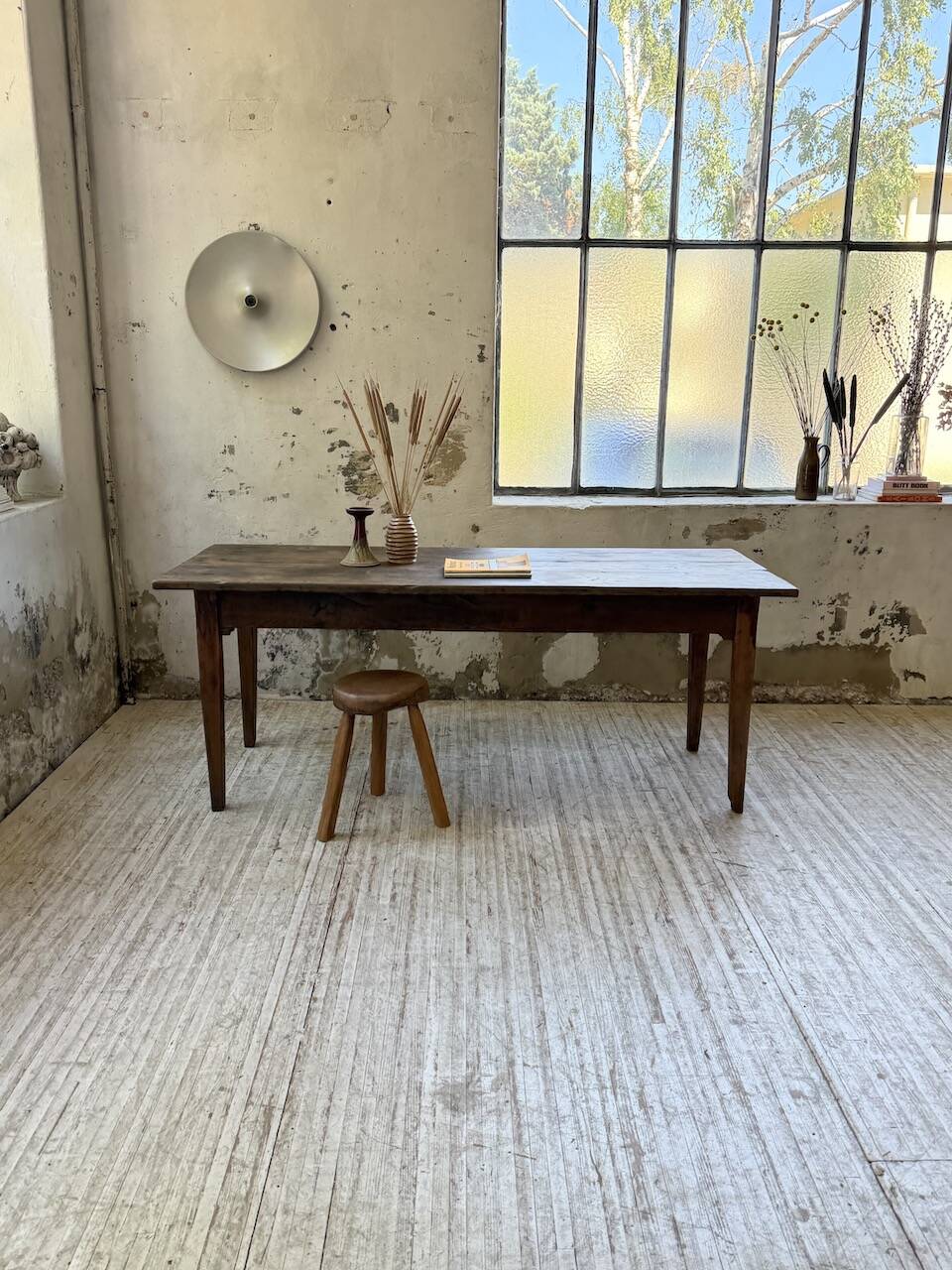 1950s oak farmhouse table with spindle legs