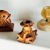 Trio of vintage wood and onyx candle holders
