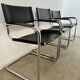 Lot of 5 tubular metal and black leather chairs MG5 GRassi style 70s Bauhaus style