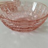 Duo of orange-pink pressed glass bowls
