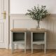 Pair of restored antique bedside tables painted in verdigris.