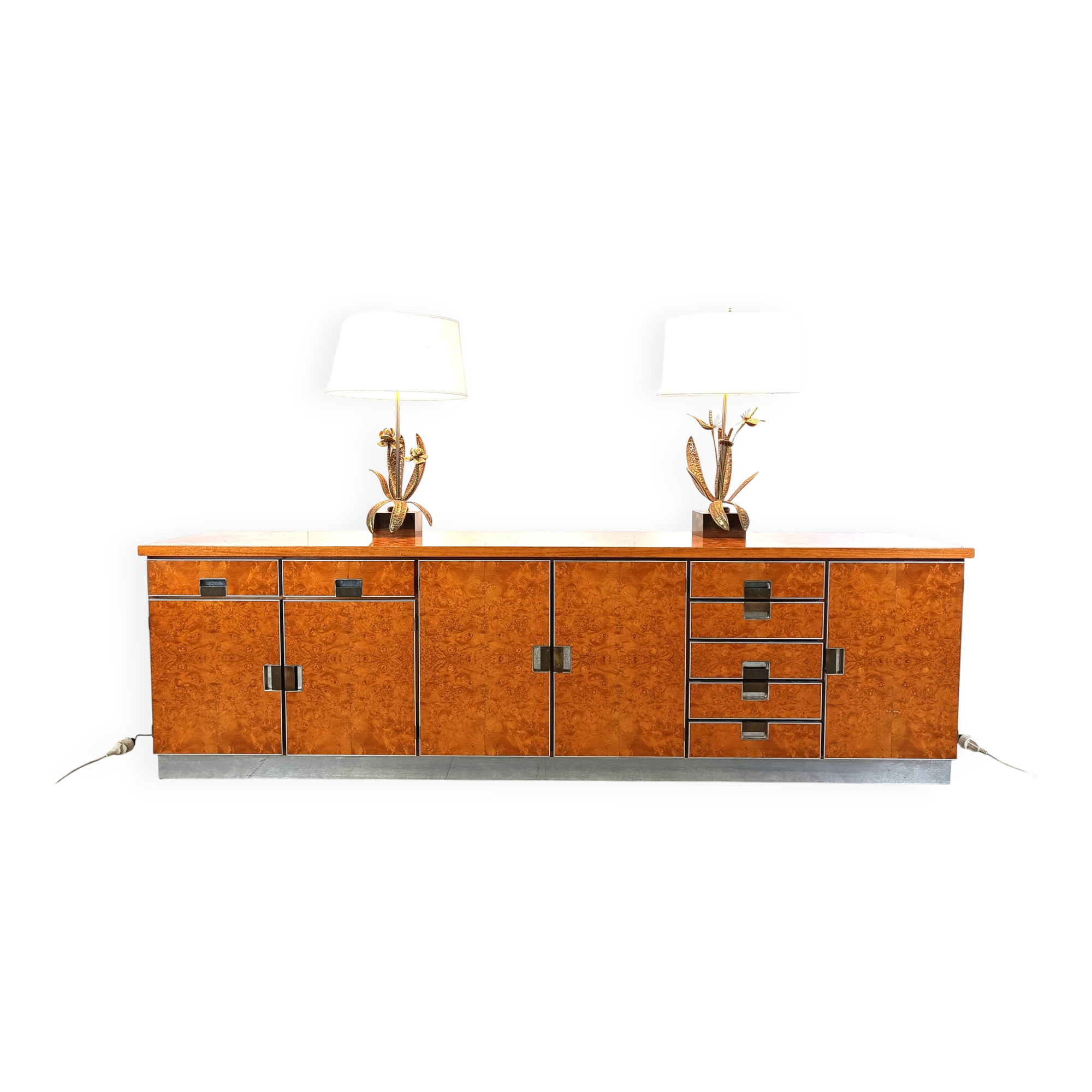 Vintage Italian burl wood credenza, 1970s