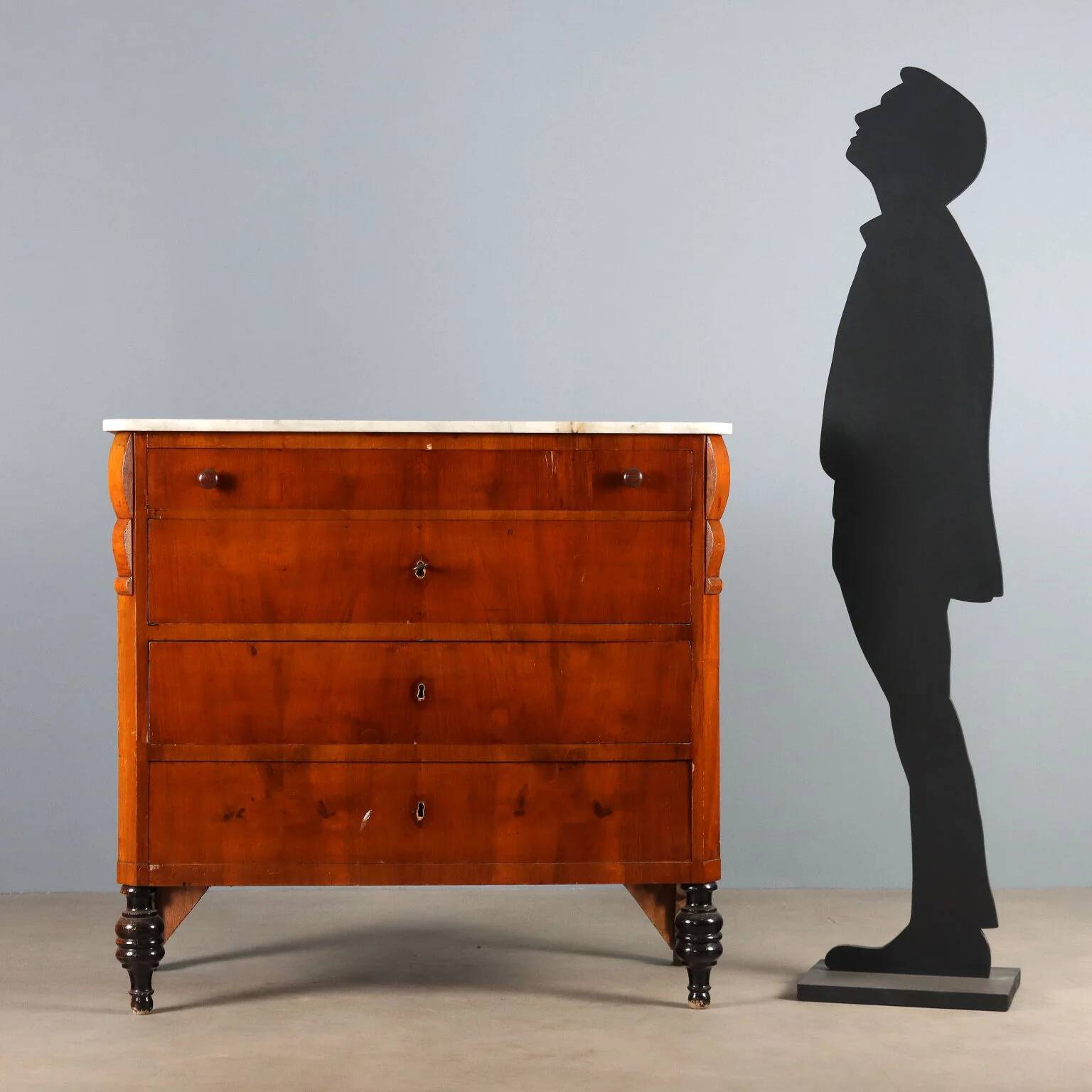 Commode ancienne en acajou et marbre, 4 tiroirs, XIXe siècle