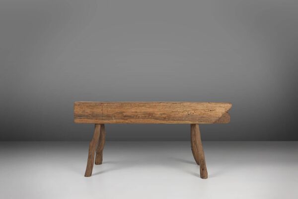 Banc rustique en tronc d'arbre, France, années 1850