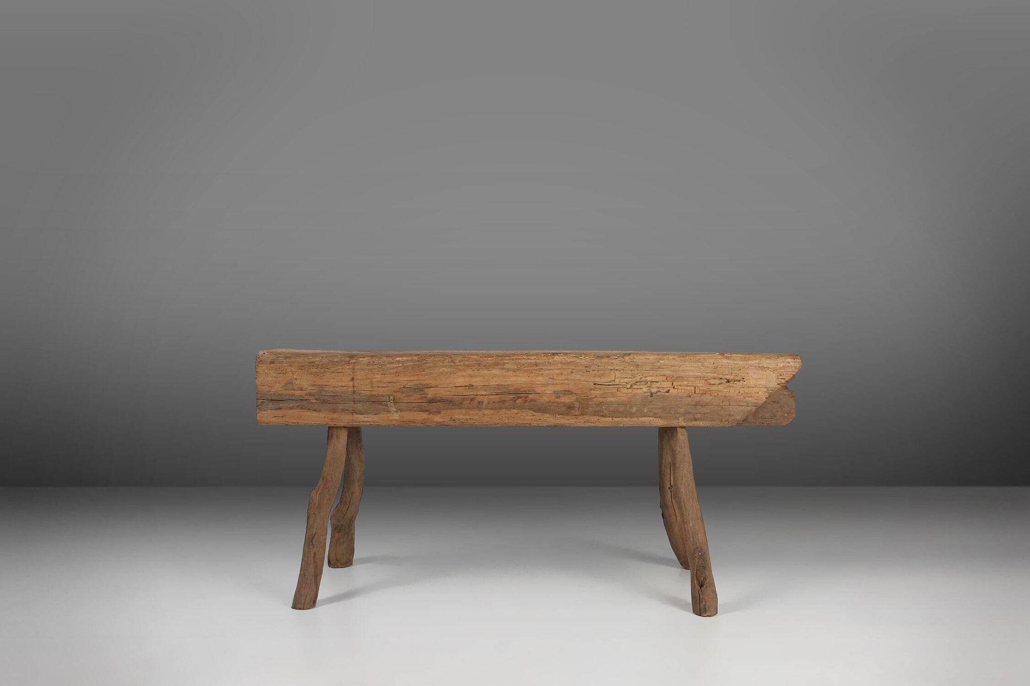 Rustic Tree Trunk Bench, France 1850s