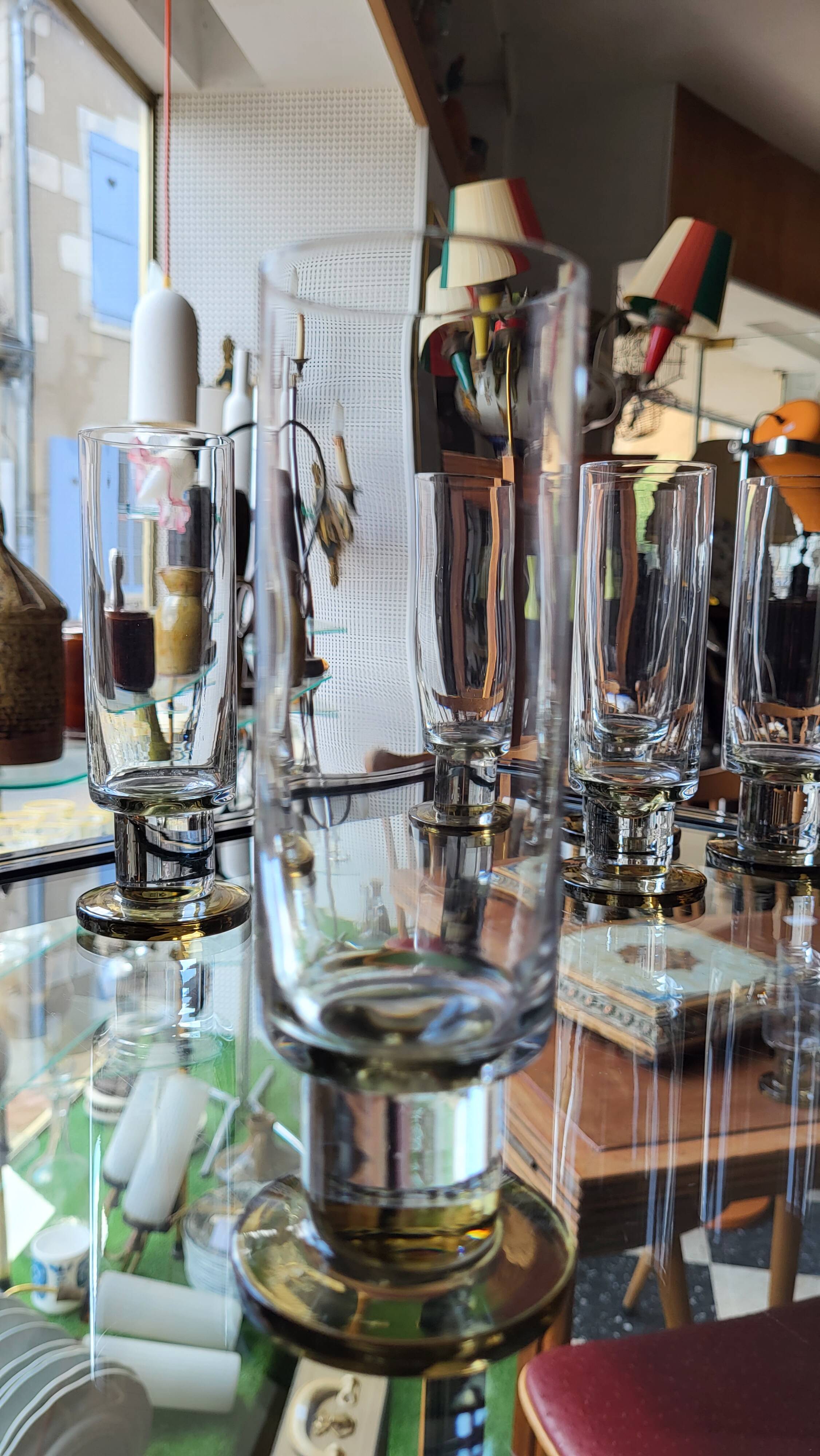 Set of 6 smoked champagne flutes Vintage 1970