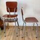 Trio of chairs in light brown formica and cream contour 70s