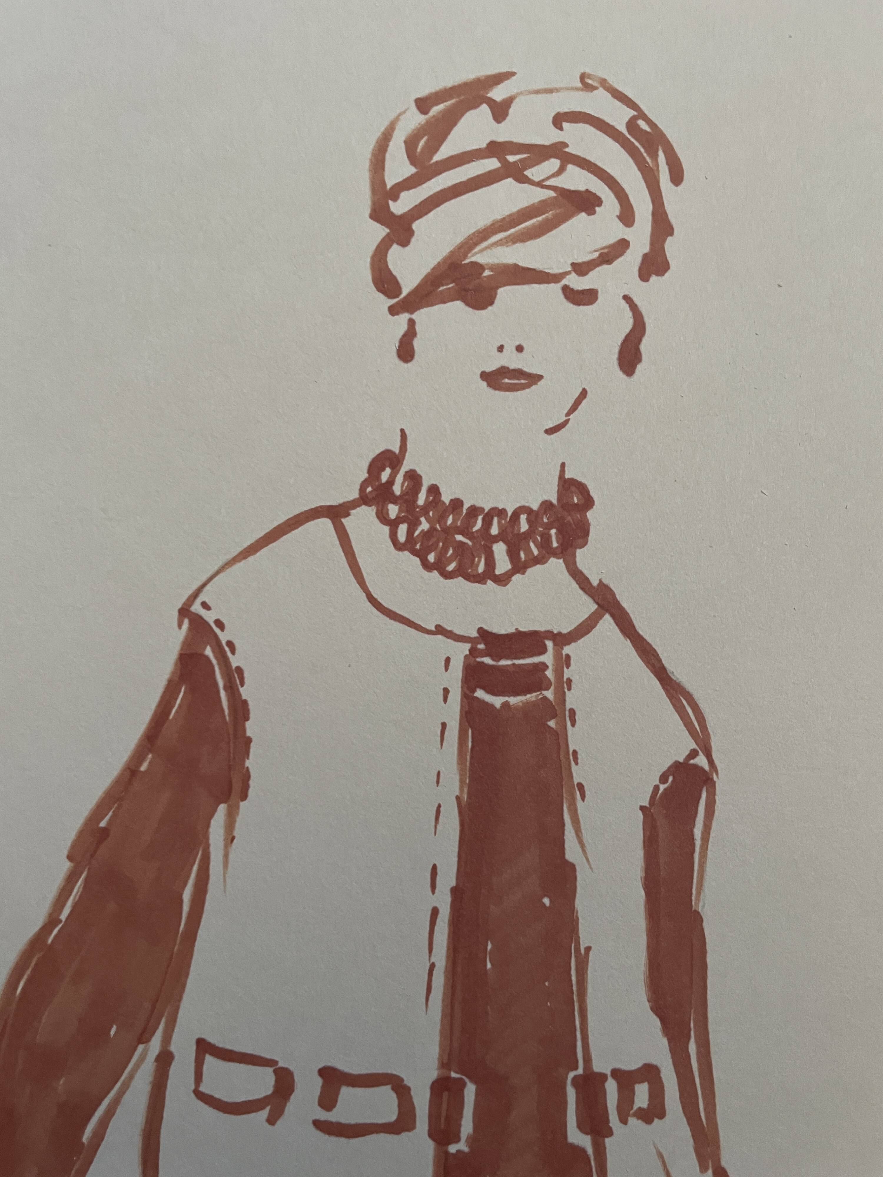 Painting signed in ink fashion engraving "study of a model of a woman's sleeveless vest"