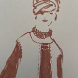Painting signed in ink fashion engraving "study of a model of a woman's sleeveless vest"