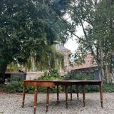 Half moon table forming walnut dining room table with 19th century period system