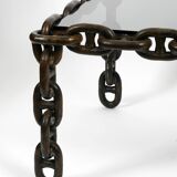 1970s XL Coffee Table Made of Nautical Iron Chain and a Thick Smoked Glass