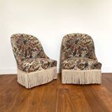 Pair of antique tapestry toad armchairs
