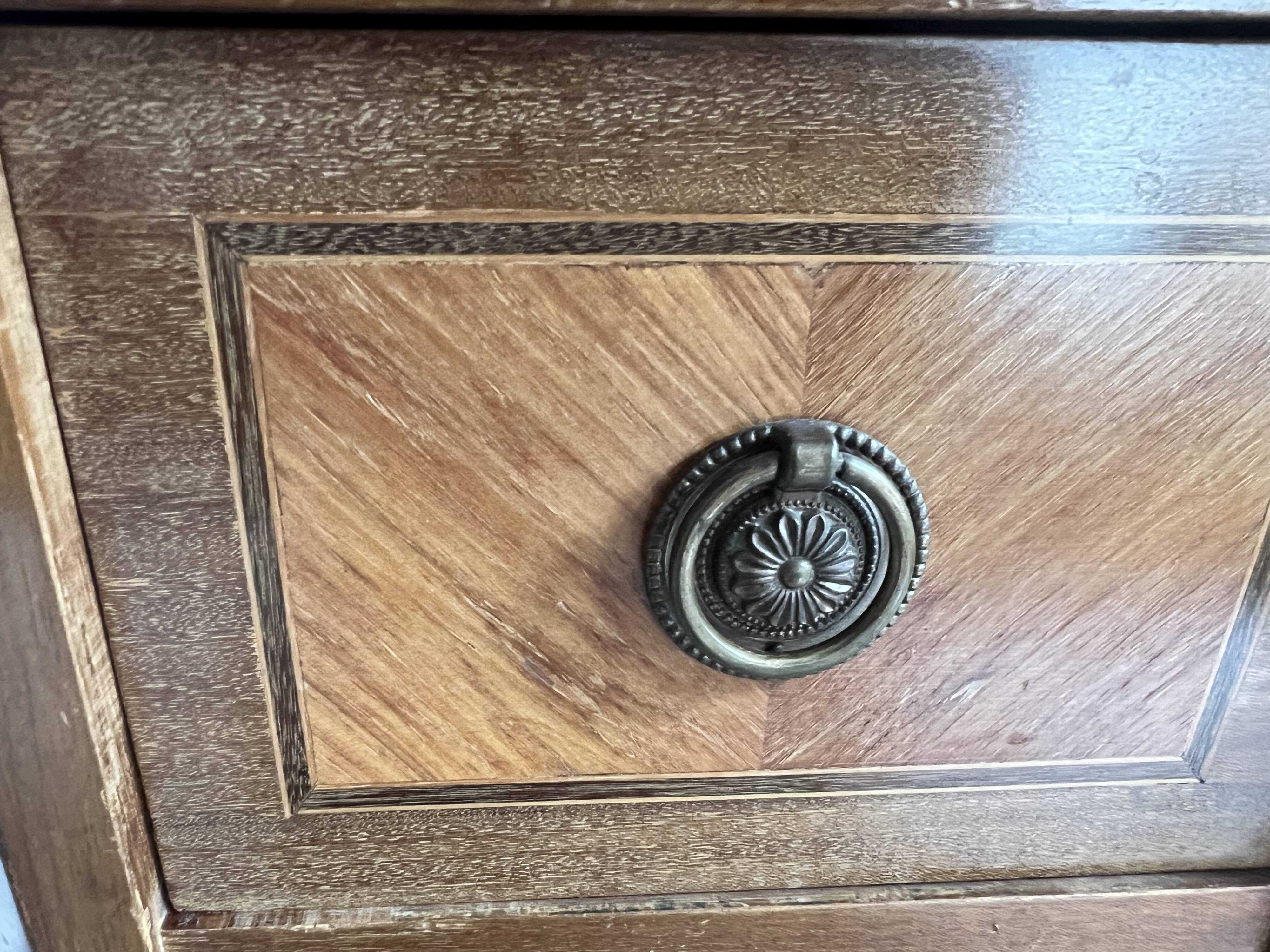 Louis XVI chest of drawers in marquetry with marble top