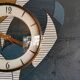 Vintage silent wall pendulum clock from the 60s asymmetrical "Striped blue white ocher"