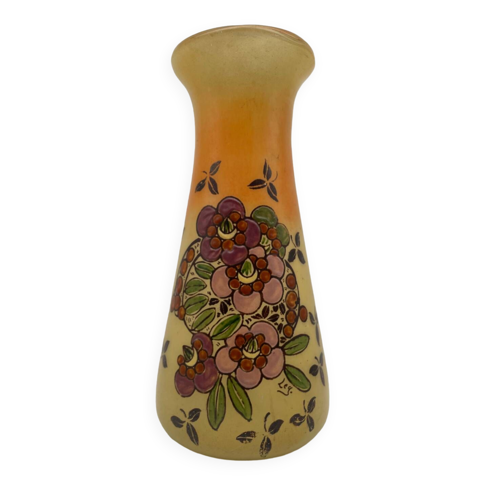 Legras Art Nouveau vase in enameled glass with flower decoration