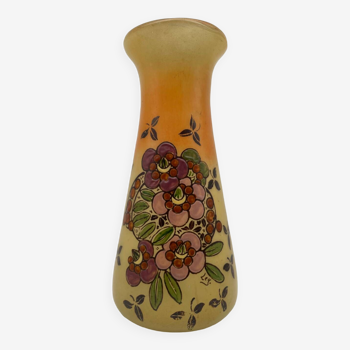 Legras Art Nouveau vase in enameled glass with flower decoration