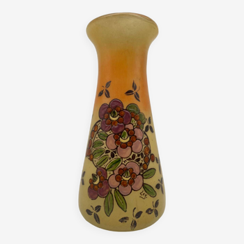 Vase Legras Art nouveau en verre émaillé décor fleurs