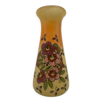 Legras Art Nouveau vase in enameled glass with flower decoration