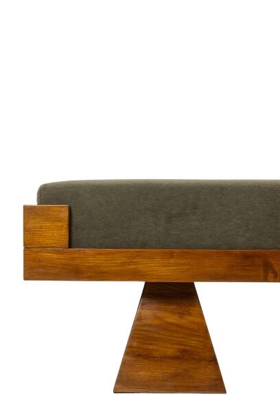 Bench in ash and green mohair velvet. Contemporary.