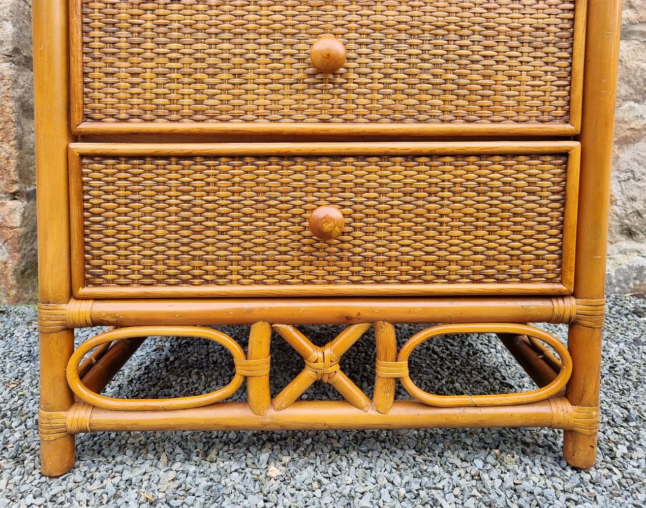 Semainier Maugrion for Roche Bobois, wood and rattan, 80s