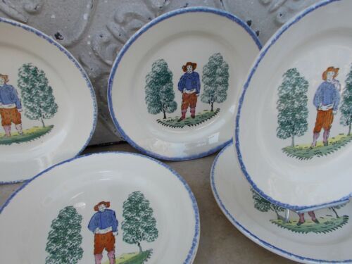 6 flat plates faience St Clément rural décor character