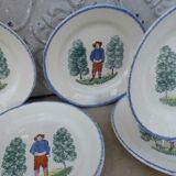 6 flat plates faience St Clément rural décor character