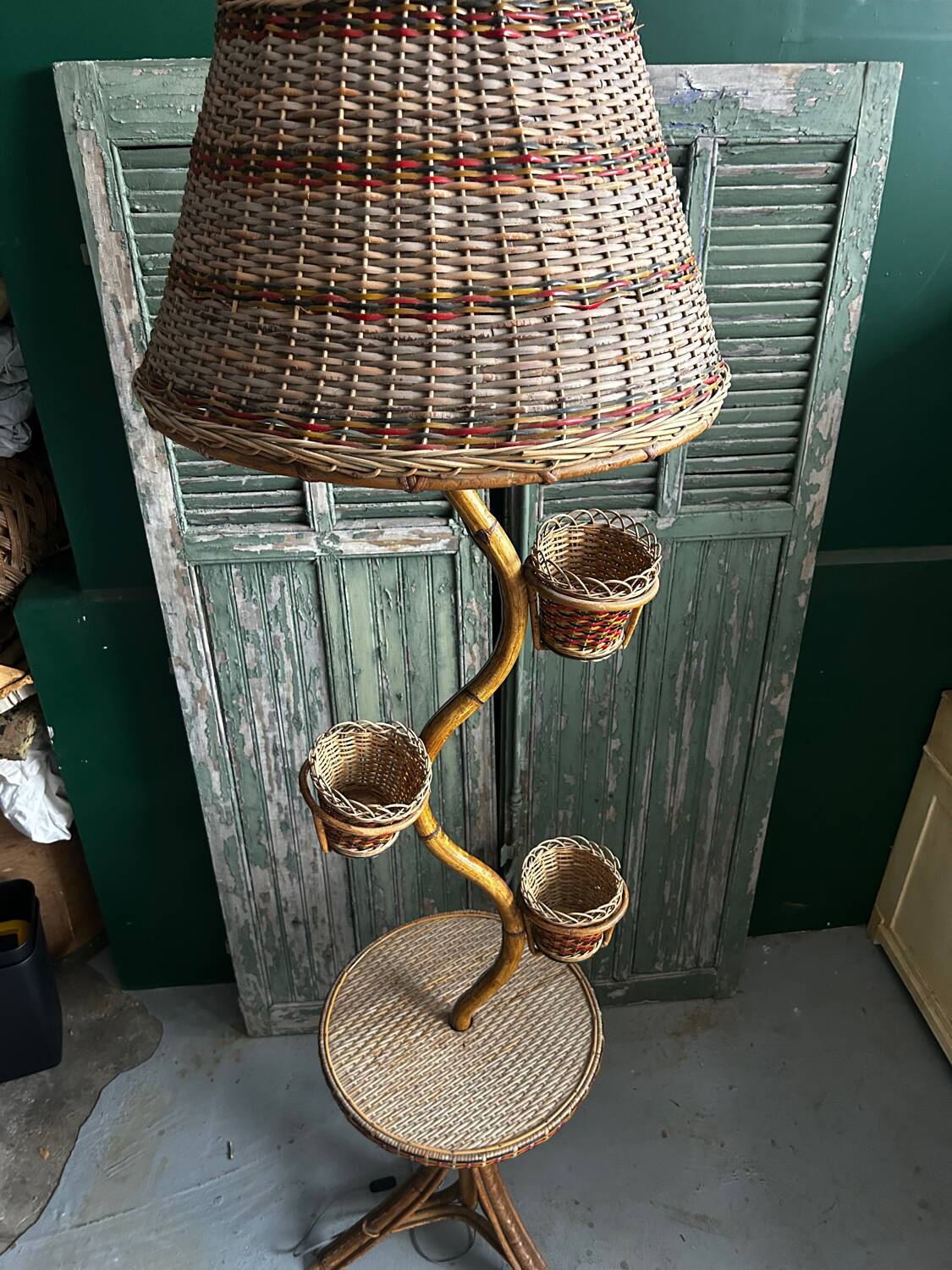 1960s rattan floor lamp – 3-in-1