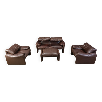 Ensemble de canapés Maralunga en cuir marron vintage, années 1970