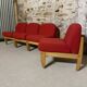 Chauffeuse vintage tissu rouge et bois clair