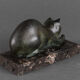 Art deco cat in regule by m. font green patina 1930 marble base